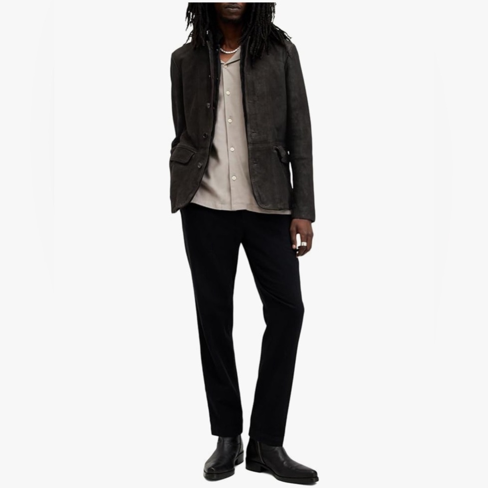 All Saints Survey Double Layer Suede Dark Gray Green Blazer Jacket | M - Picture 3 of 14